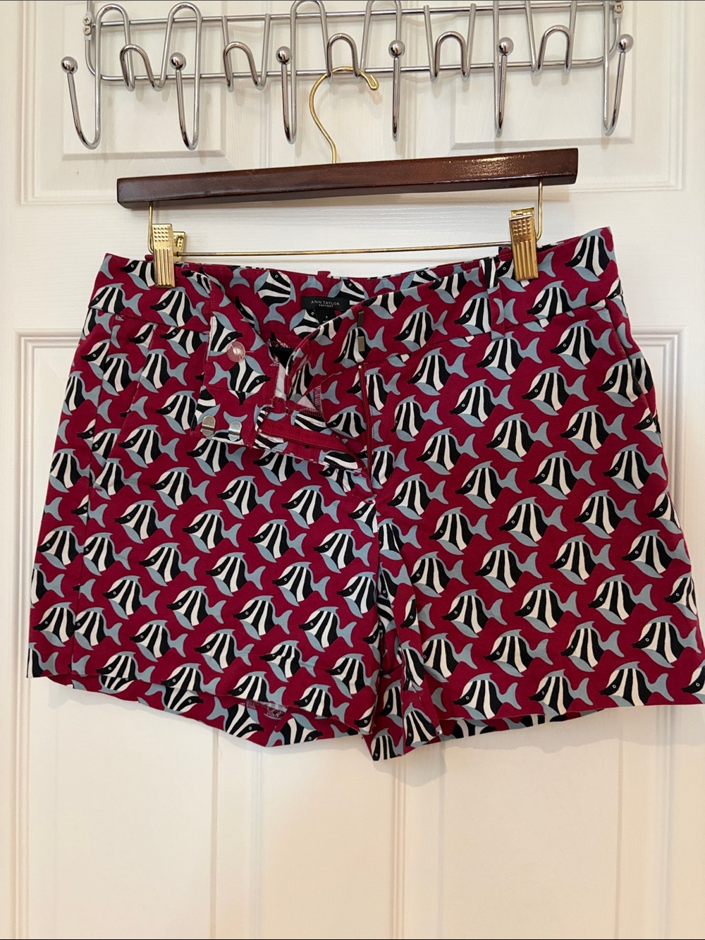 Ann Taylor Factory Burgundy Geometric Print Shorts
